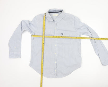 Abercrombie & Fitch Women Blue Stripe L Classic Cotton Button-Up Shirt