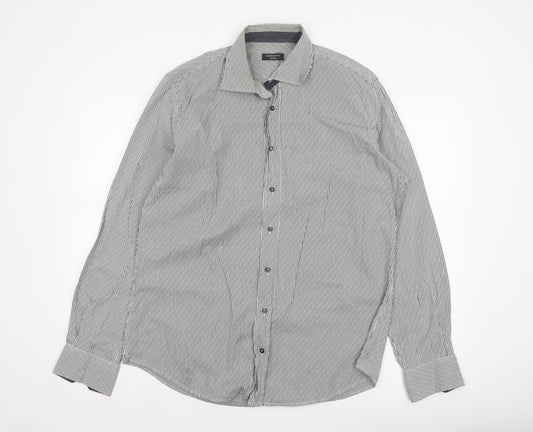 Back view of Giordano Men’s Grey Striped XL 44 Slim Tailored Long Sleeve Shirt