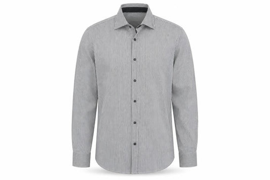 Front view of Giordano Men’s Grey Striped XL 44 Slim Tailored Long Sleeve Shirt