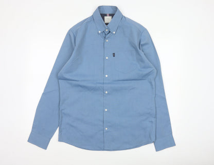 Next Men Blue M Slim Fit Cotton Blend Button-Down Long Sleeve Shirt