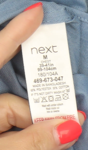 Next Men Blue M Slim Fit Cotton Blend Button-Down Long Sleeve Shirt