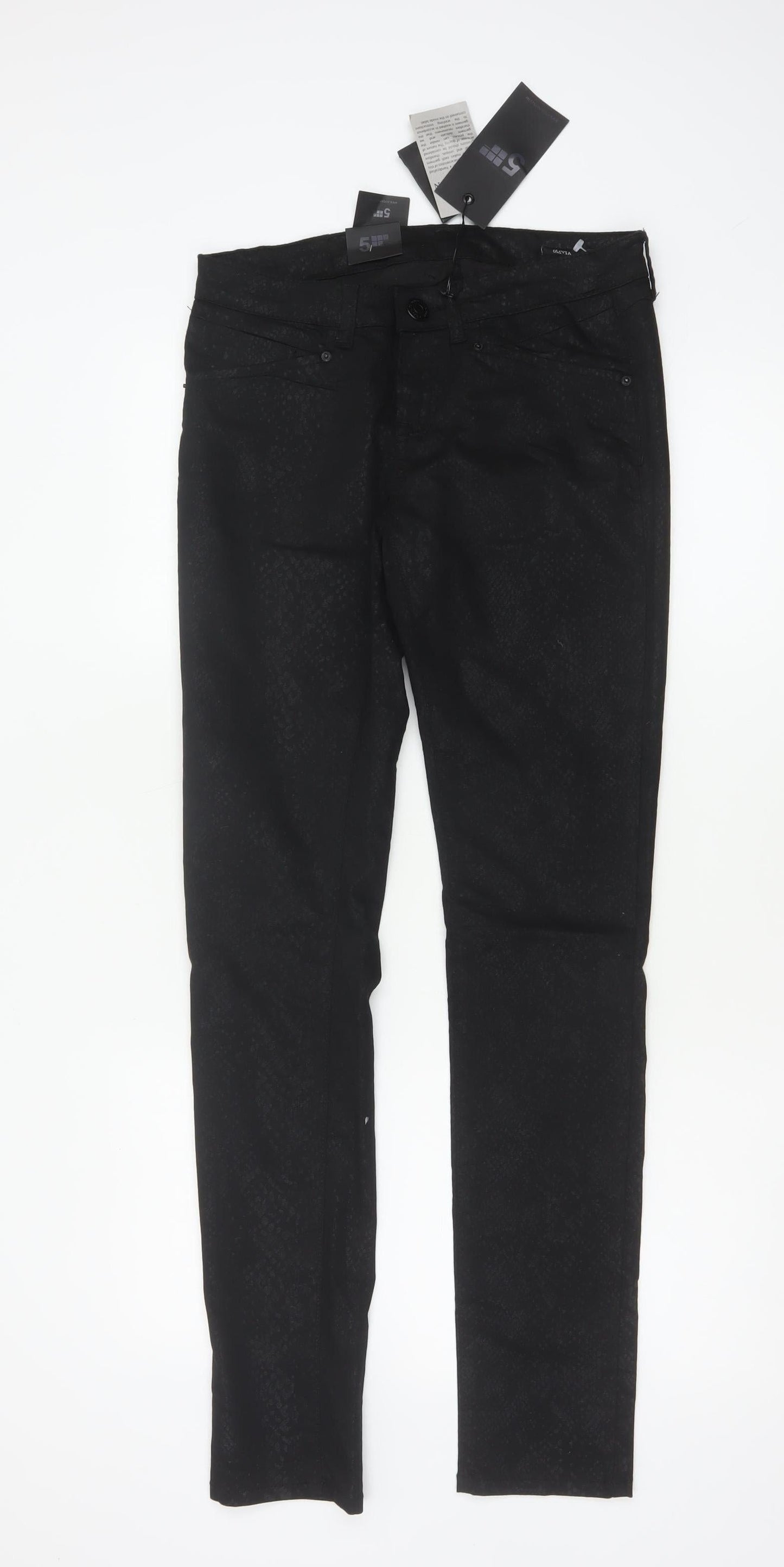 Fiveunits Women Black Animal Print Size 28 Oliva Skinny Trousers