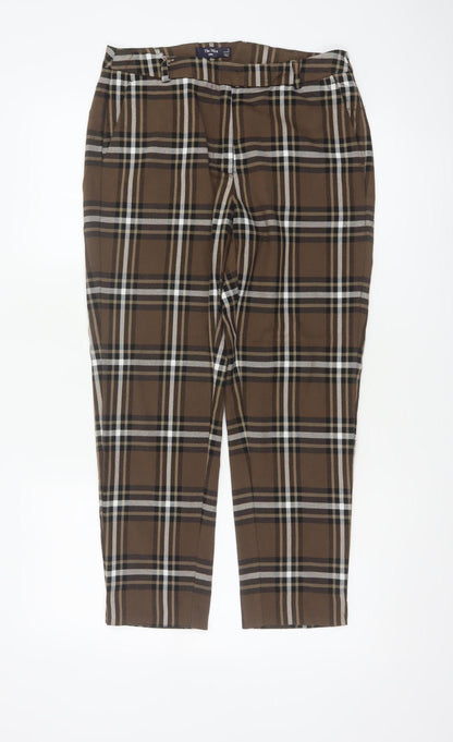 M&S Women Brown Plaid The Mia Slim Tapered Dress Trousers UK 10 Short