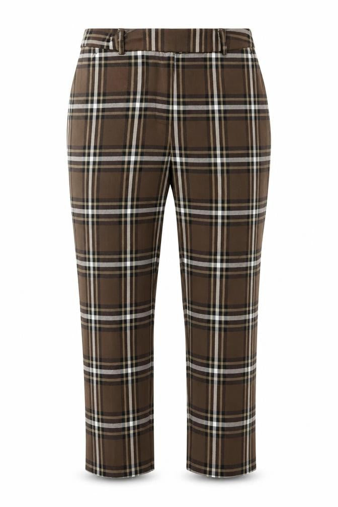 Marks & Spencer Women Brown Plaid The Mia Slim Tapered Dress Trousers UK 10 Short