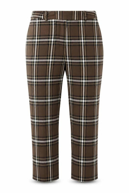Marks & Spencer Women Brown Plaid The Mia Slim Tapered Dress Trousers UK 10 Short