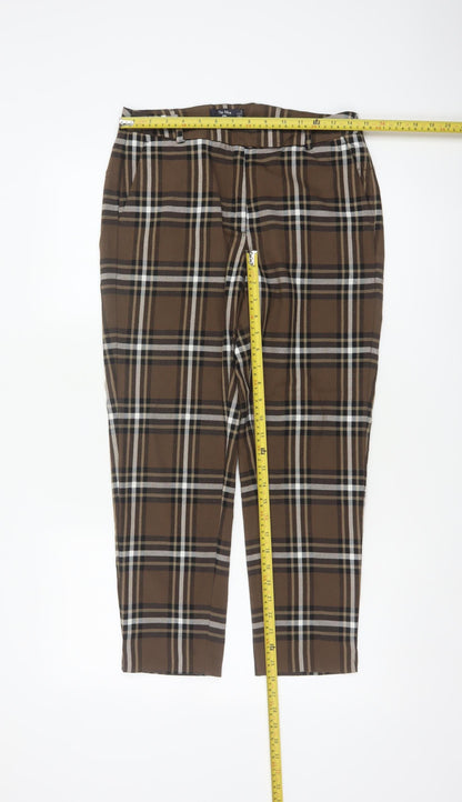 M&S Women Brown Plaid The Mia Slim Tapered Dress Trousers UK 10 Short