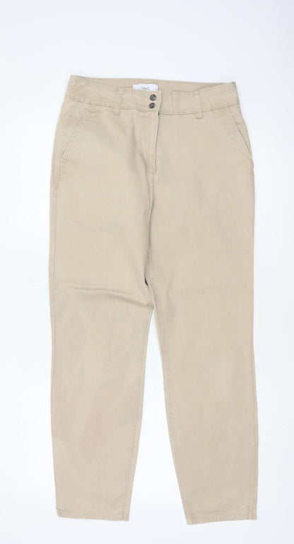 Next Women Beige UK 10 Regular Tapered Chino Trousers Cotton Stretch