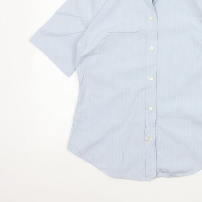 Gap Women Blue Striped M Short Sleeve Collared Button-Up Shirt
