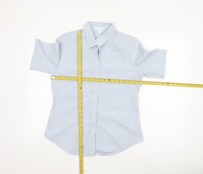 Gap Women Blue Striped M Short Sleeve Collared Button-Up Shirt