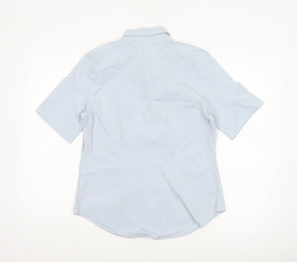 Gap Women Blue Striped M Short Sleeve Collared Button-Up Shirt