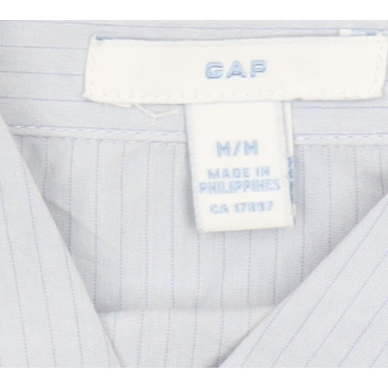 Gap Women Blue Striped M Short Sleeve Collared Button-Up Shirt