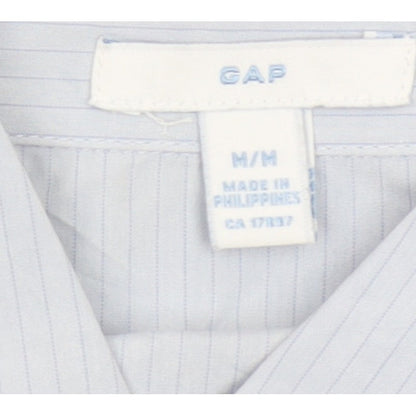 Gap Women Blue Striped M Short Sleeve Collared Button-Up Shirt