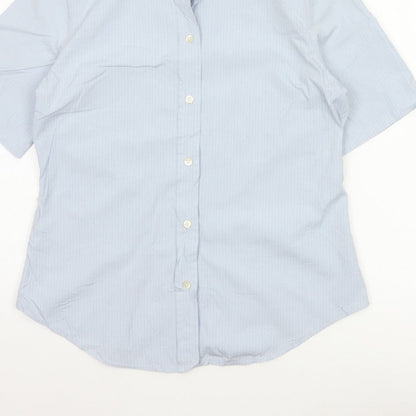 Gap Women Blue Striped M Short Sleeve Collared Button-Up Shirt