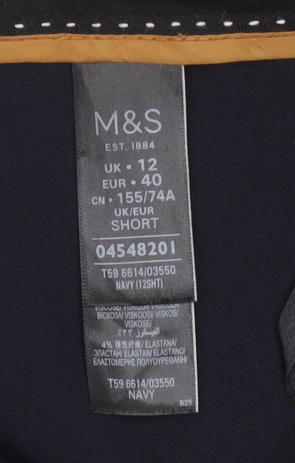 M&S Women’s Navy Blue UK 12 Short Flared Tailored Trousers