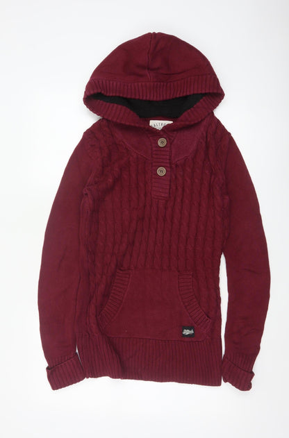 Saltrock Women’s Burgundy Size 12 Hooded Cable Knit Henley Jumper