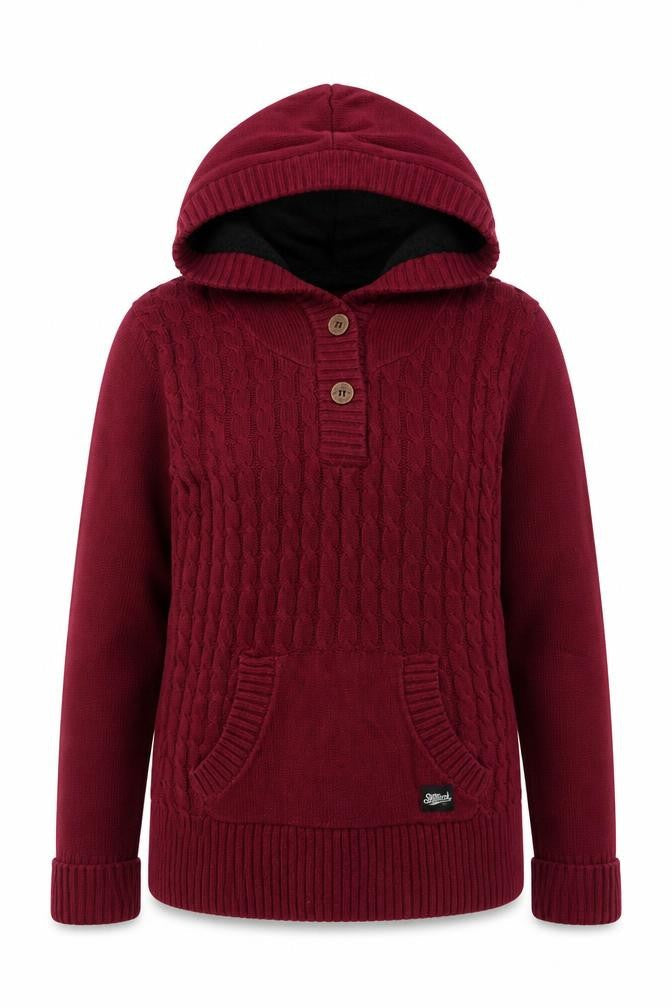 Saltrock Women’s Burgundy Size 12 Hooded Cable Knit Henley Jumper