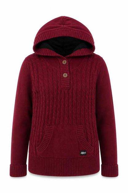 Saltrock Women’s Burgundy Size 12 Hooded Cable Knit Henley Jumper