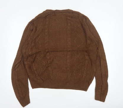 PG Field Heritage Men’s Brown L Cable Knit Crew Neck Pullover Jumper