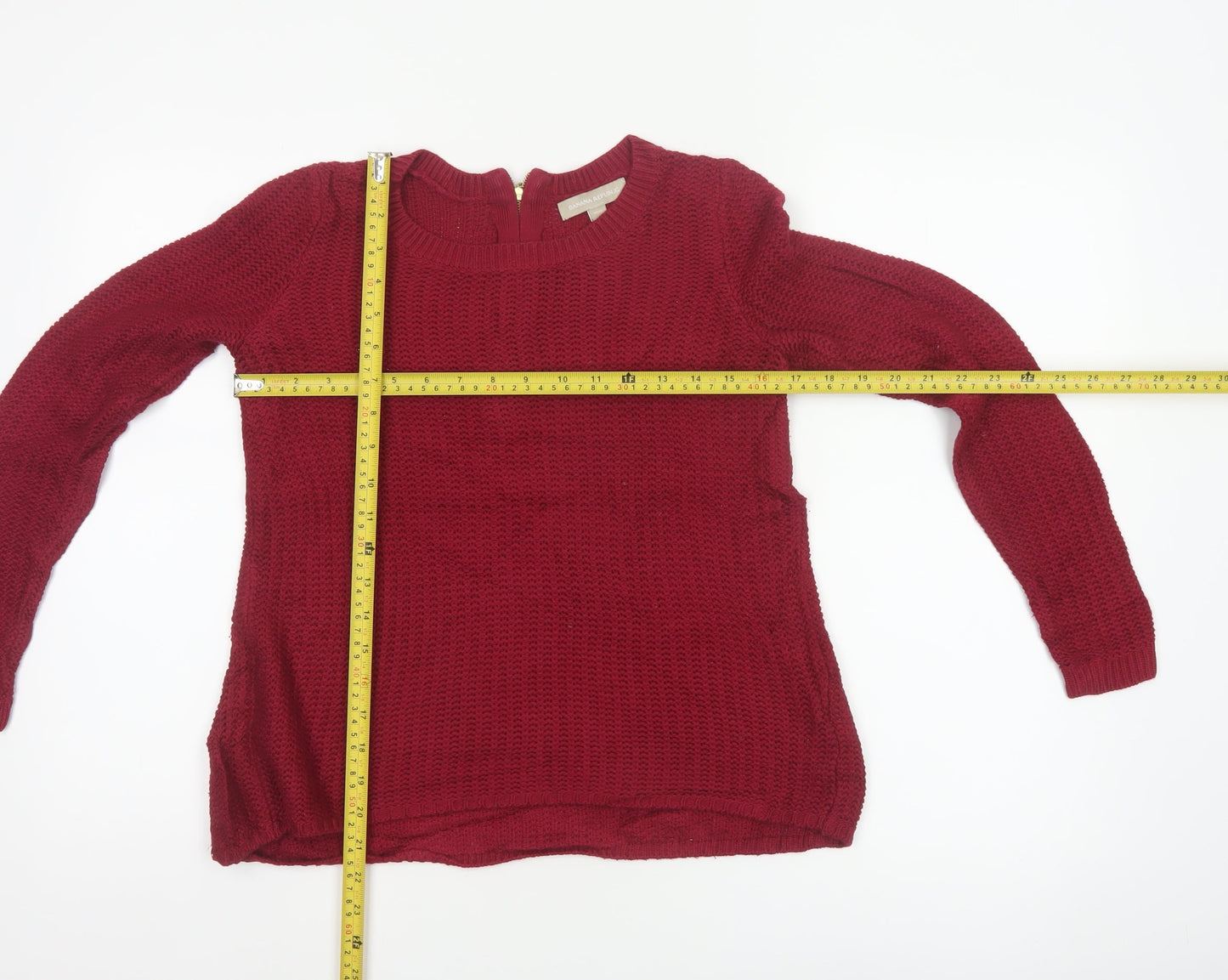 Banana Republic Women Red XS Petite Chunky Knit 1/4 Zip Jumper