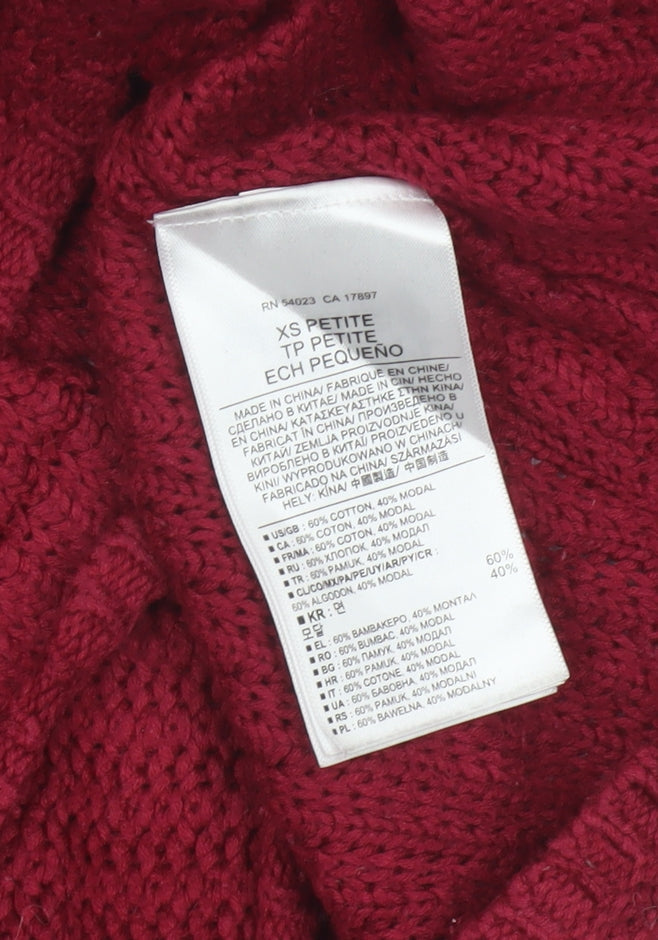 Banana Republic Women Red XS Petite Chunky Knit 1/4 Zip Jumper