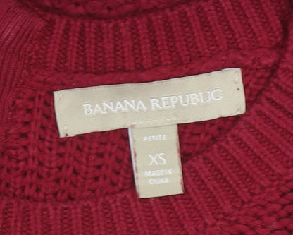 Banana Republic Women Red XS Petite Chunky Knit 1/4 Zip Jumper