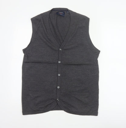 Charles Tyrwhitt Men Grey M Merino Wool Buttoned V-Neck Vest