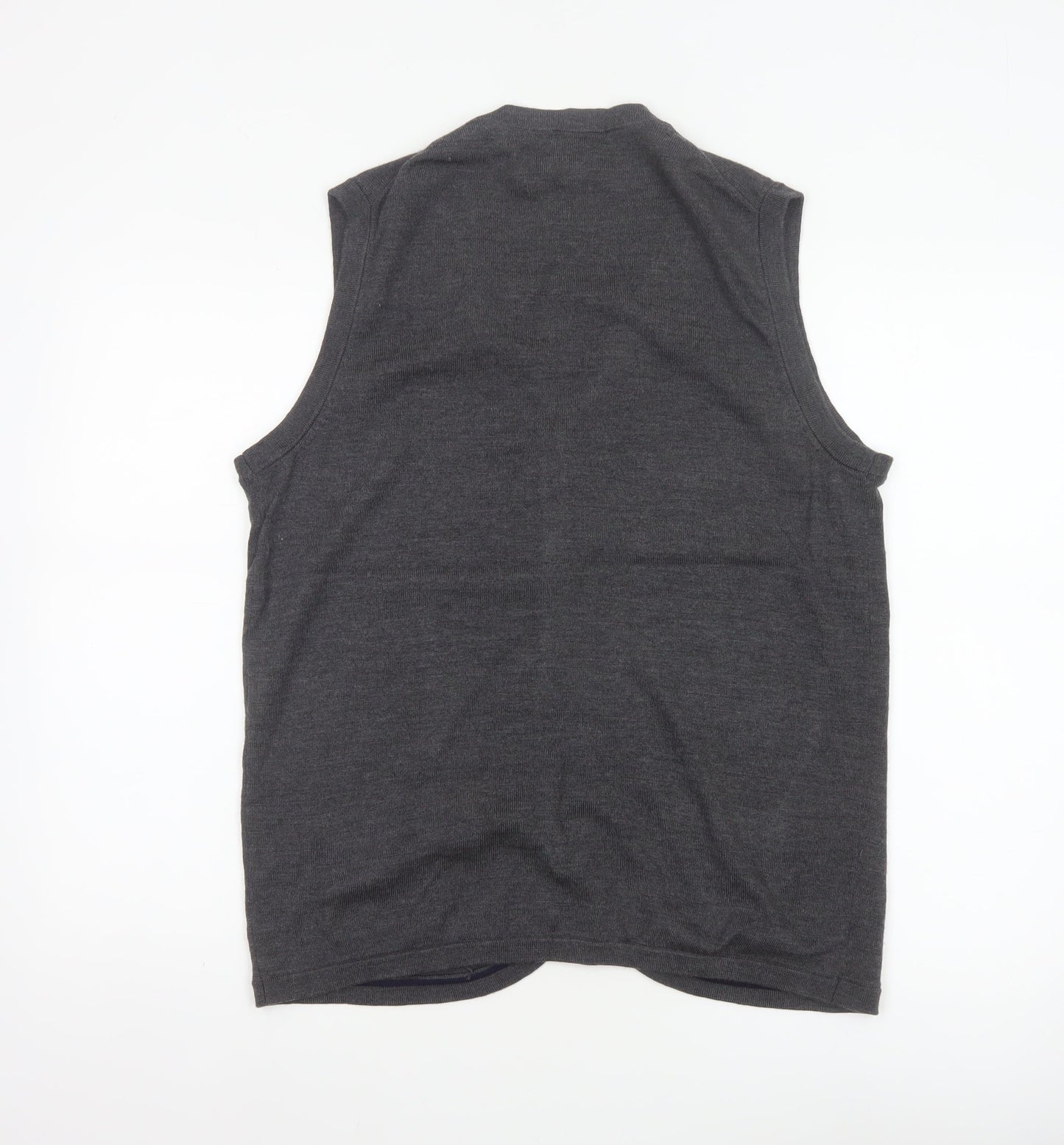 Charles Tyrwhitt Men Grey M Merino Wool Buttoned V-Neck Vest