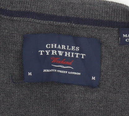 Charles Tyrwhitt Men Grey M Merino Wool Buttoned V-Neck Vest