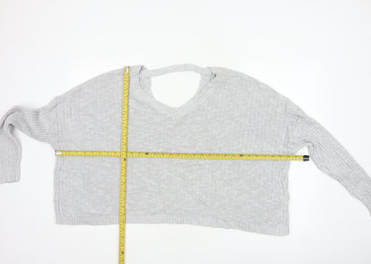 Hollister Women Grey L V-Neck Open Knit Long Sleeve Jumper