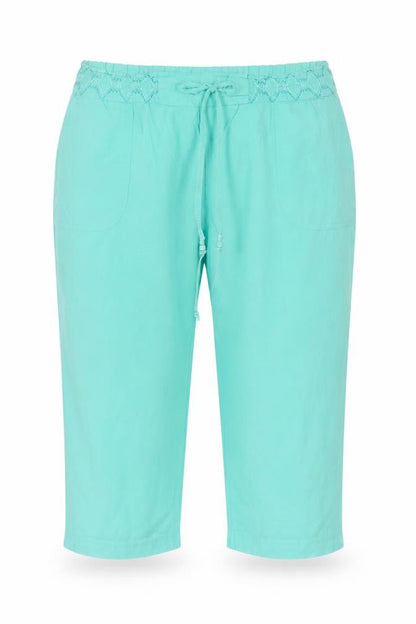 Bonmarché Women Green Size 18 Cotton Capri Trousers Elastic Waist Pockets
