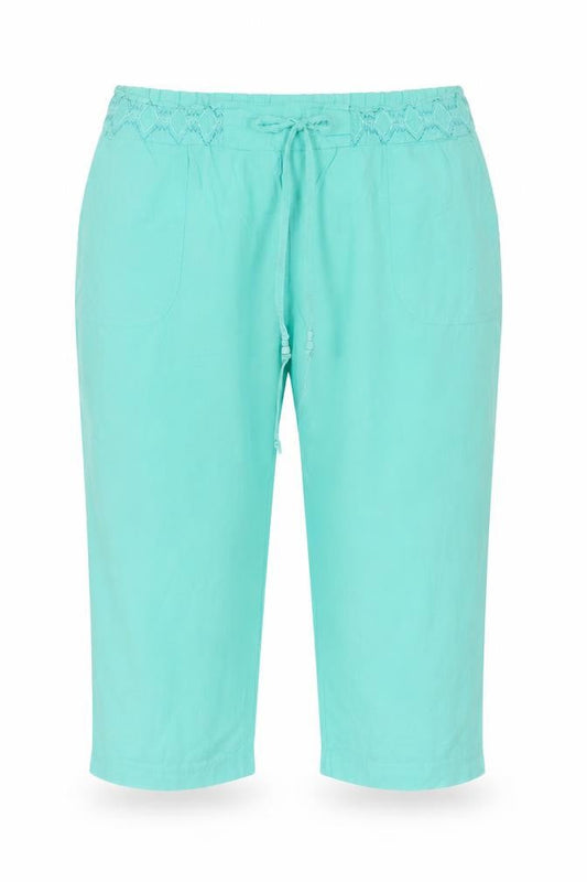 BM Women Green Size 18 Cotton Capri Trousers Elastic Waist Pockets