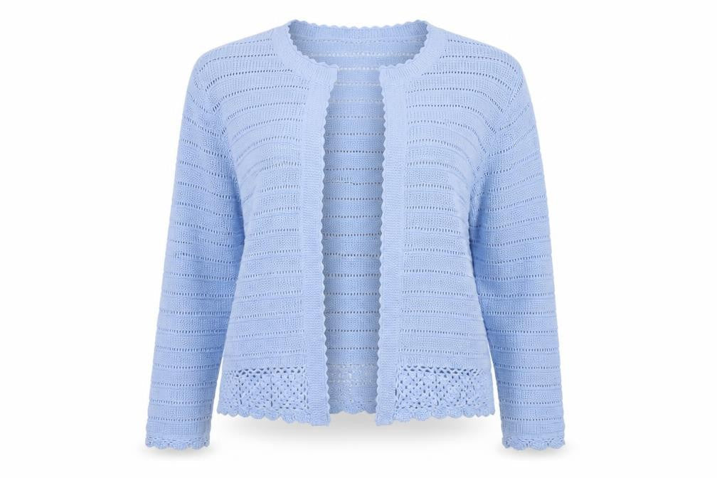 Monsoon Women Blue XL Cotton Open Knit Crochet Cardigan Long Sleeve