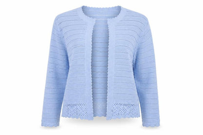 Monsoon Women Blue XL Cotton Open Knit Crochet Cardigan Long Sleeve