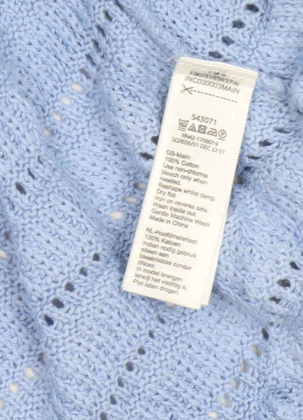 Monsoon Women Blue XL Cotton Open Knit Crochet Cardigan Long Sleeve