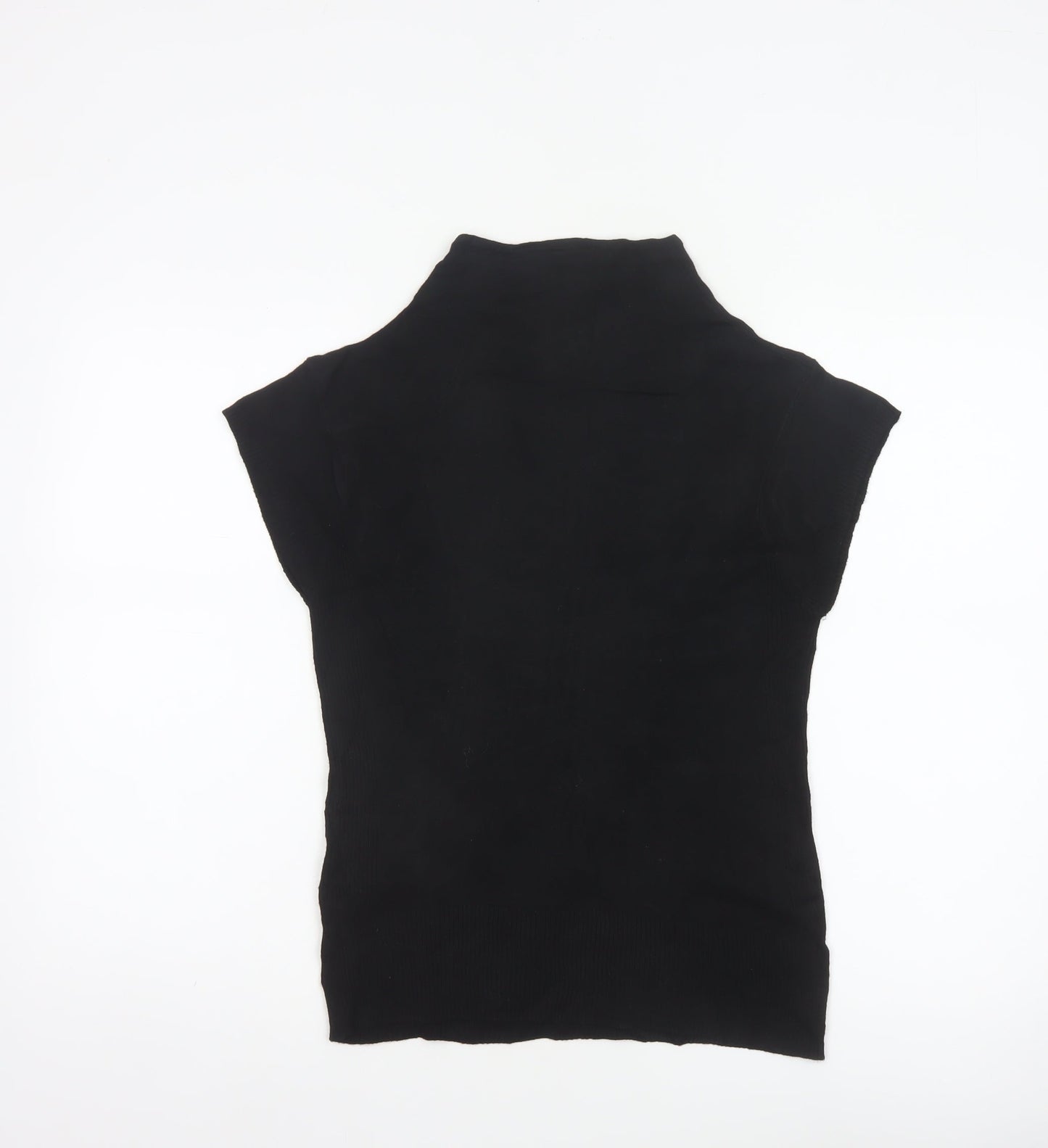 Wallis Women Black UK 12 Sleeveless High Neck Knit Jumper Vest Stretch