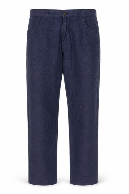 Linea Jeans Men's Blue 38L Cotton Blend Straight Trousers
