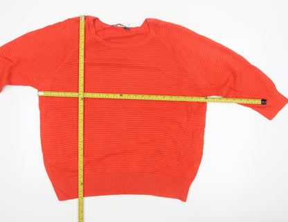 French Connection Women Orange L Cotton Knit Raglan Pullover Jumper