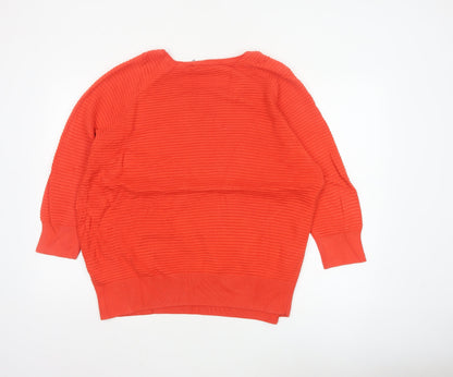 French Connection Women Orange L Cotton Knit Raglan Pullover Jumper