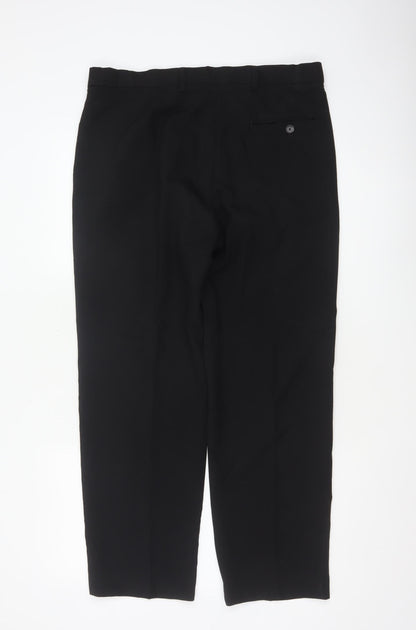 Marks and Spencer Men Black 34 Regular 29in Leg Flat Front Dress Trousers