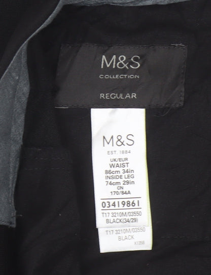 Marks and Spencer Men Black 34 Regular 29in Leg Flat Front Dress Trousers