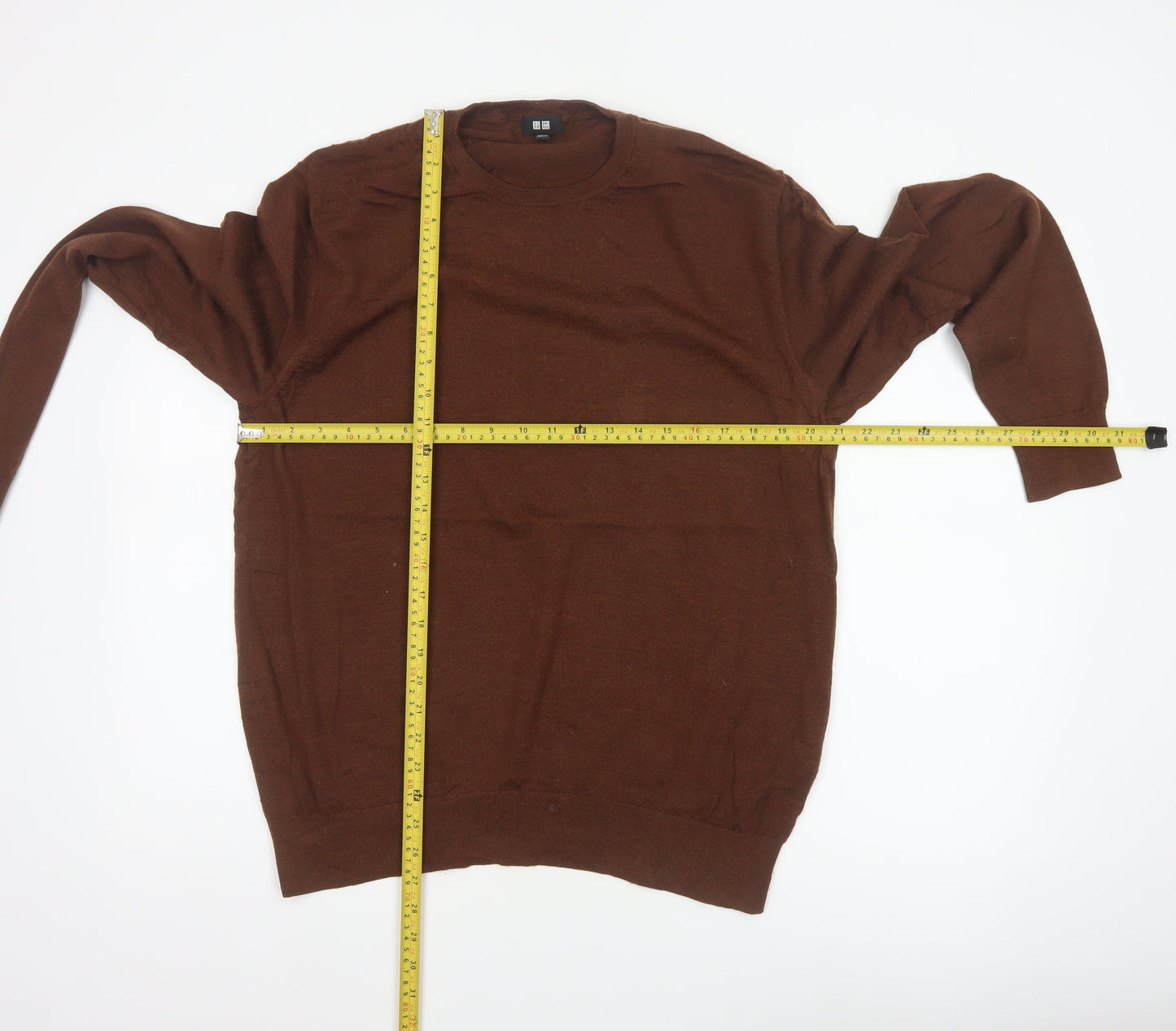 Uniqlo Men’s Brown L 100% Wool Crew Neck Pullover Jumper