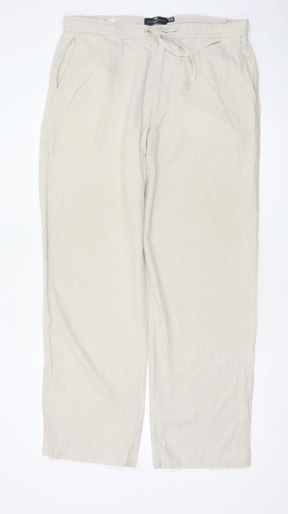 Marks and Spencer Men’s Beige Linen Blend Drawstring Trousers W34 L31