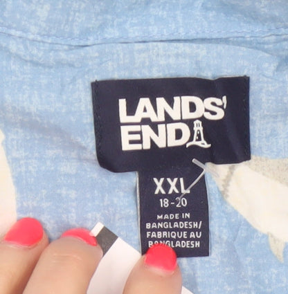 Lands' End Women's Blue Shark Print Button-Up Shirt UK 20 Short Sleeve