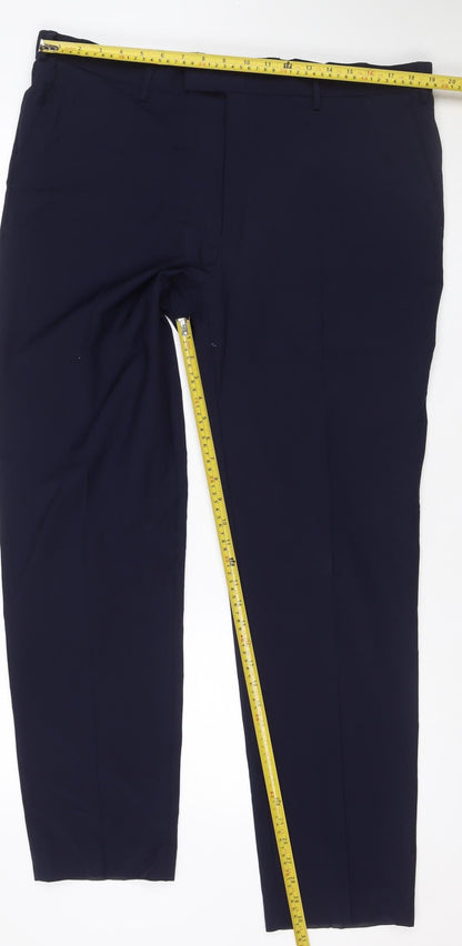 Marks & Spencer Men's Navy 40 Long Tailored Flat Front Dress Trousers