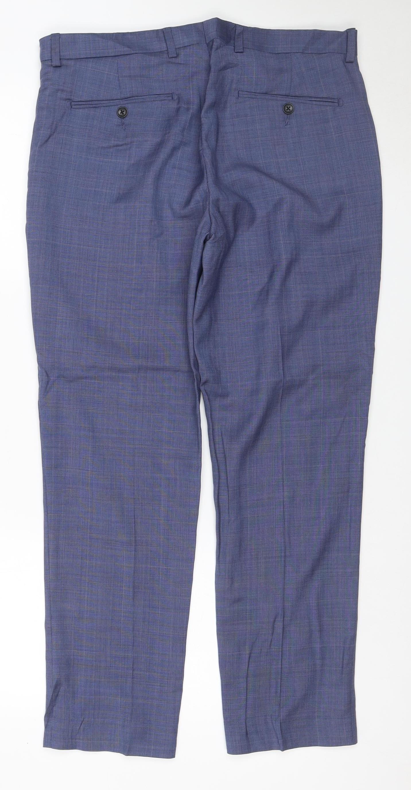 M&S Mens Blue Check Sartorial Slim Fit Dress Trousers 34 Short