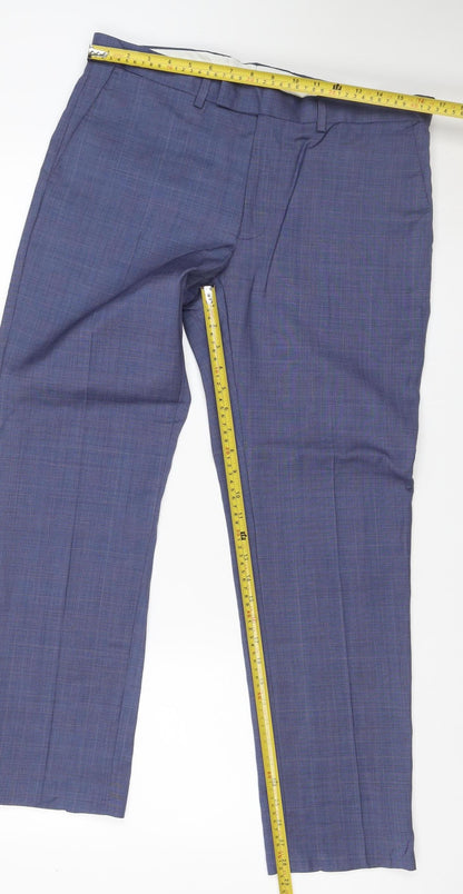 M&S Mens Blue Check Sartorial Slim Fit Dress Trousers 34 Short