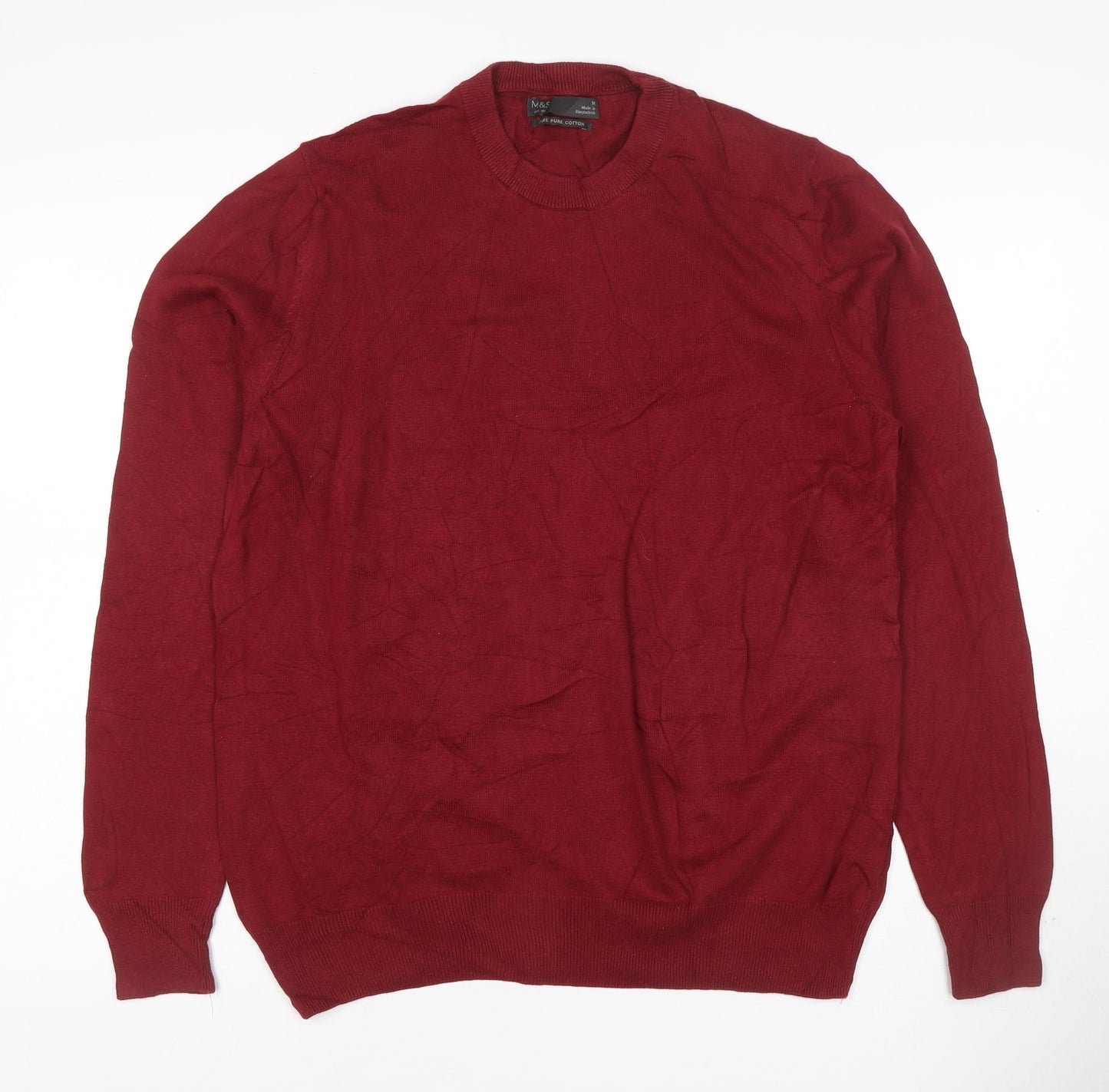 Marks and Spencer Men's Red M Fine Pure Cotton Crew Neck Jumper