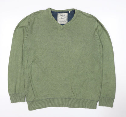 Mantaray Men’s Green L V-Neck Cotton Knit Pullover Jumper