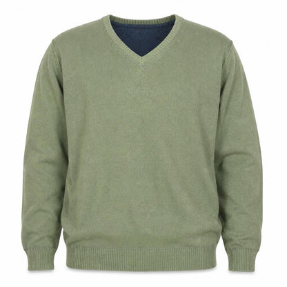Mantaray Men’s Green L V-Neck Cotton Knit Pullover Jumper