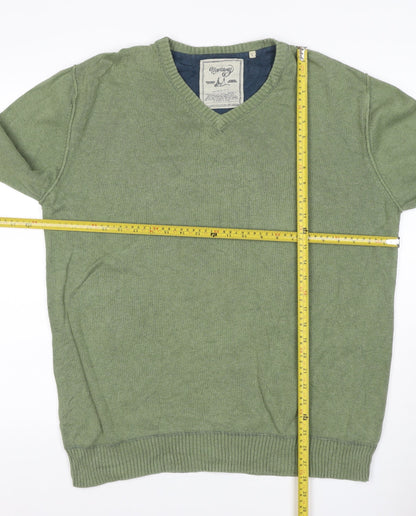 Mantaray Men’s Green L V-Neck Cotton Knit Pullover Jumper